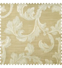 Brown and beige color traditional floral leaf swirl designs with texture finished horizontal lines polyester main curtain